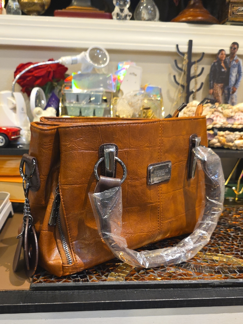 Structured Tan Shoulder Bag with Silver Hardware